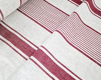 Heavy Weight Linen Fabric by the Yard 265g/m2 - Upholstery Striped French Style 100% Flax Material -  Linen for Tablecloth