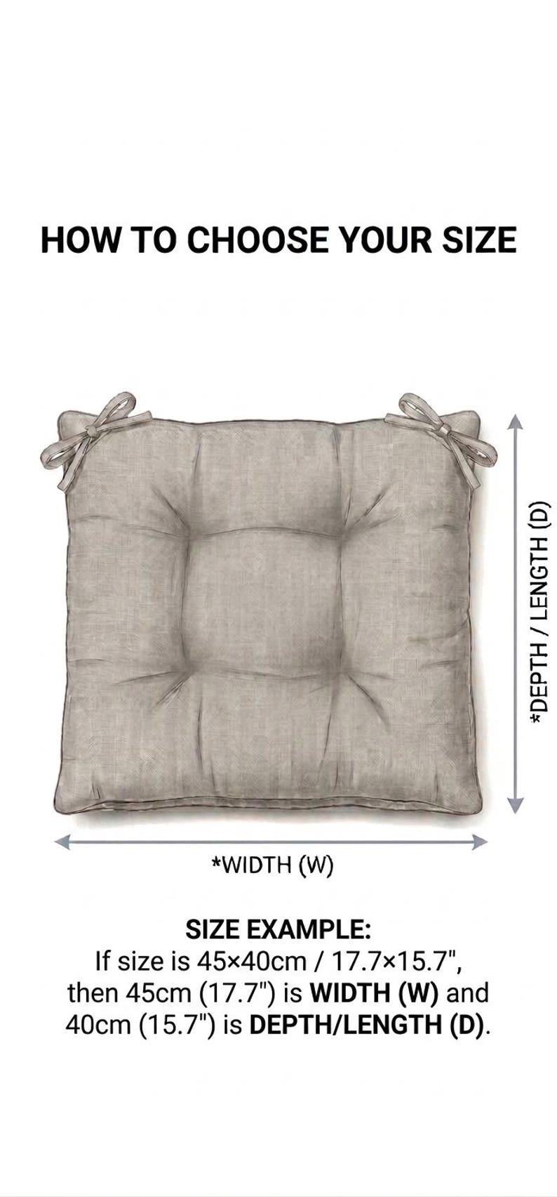 Linen Seat Cushion - Stripes Chair Pad with Ties - Chair Pillow - Natural 100% Linen Fabric - Custom Size image 2