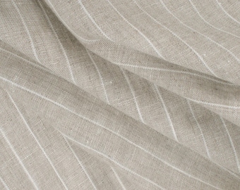 Striped Linen Fabric - 100% Softened Linen Material for Tablecloth Napkins or Clothes 225g/m2 - Fabric by the Yard