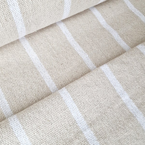 Heavy Weight Grain Sack Cotton Fabric by the Yard 550g/m2 - Stripes Farmhouse Thick Upholstery Striped Grainsack French Softened 100% Cotton