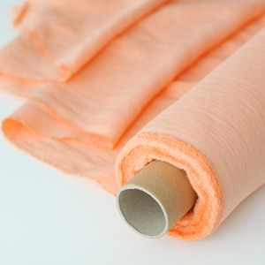 Peach Orange Linen Fabric - Stonewashed 100% Linen Flax Material by the Meter - Linen by the Yard