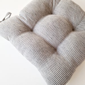 Linen Seat Cushion - Stripes Chair Pad with Ties - Chair Pillow - Natural 100% Linen Fabric - Custom Size image 6