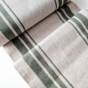 Rough Striped Linen Fabric - French Style Rustic Heavy Weight 100% Linen Flax Material - Fabric by the Meter - Fabric by the Yard 360g/m2