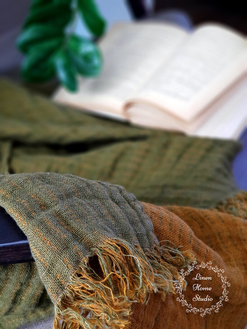 Linen Throw Blanket. Linen Bedspread. Natural Plaid. Etsy