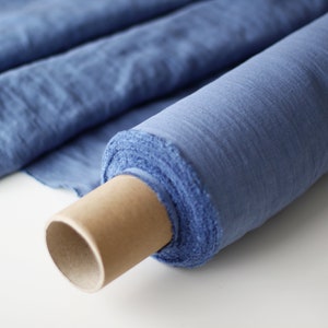 Steel Blue Linen Fabric by the Yard - Stonewashed 100% Linen Flax Material by the Meter