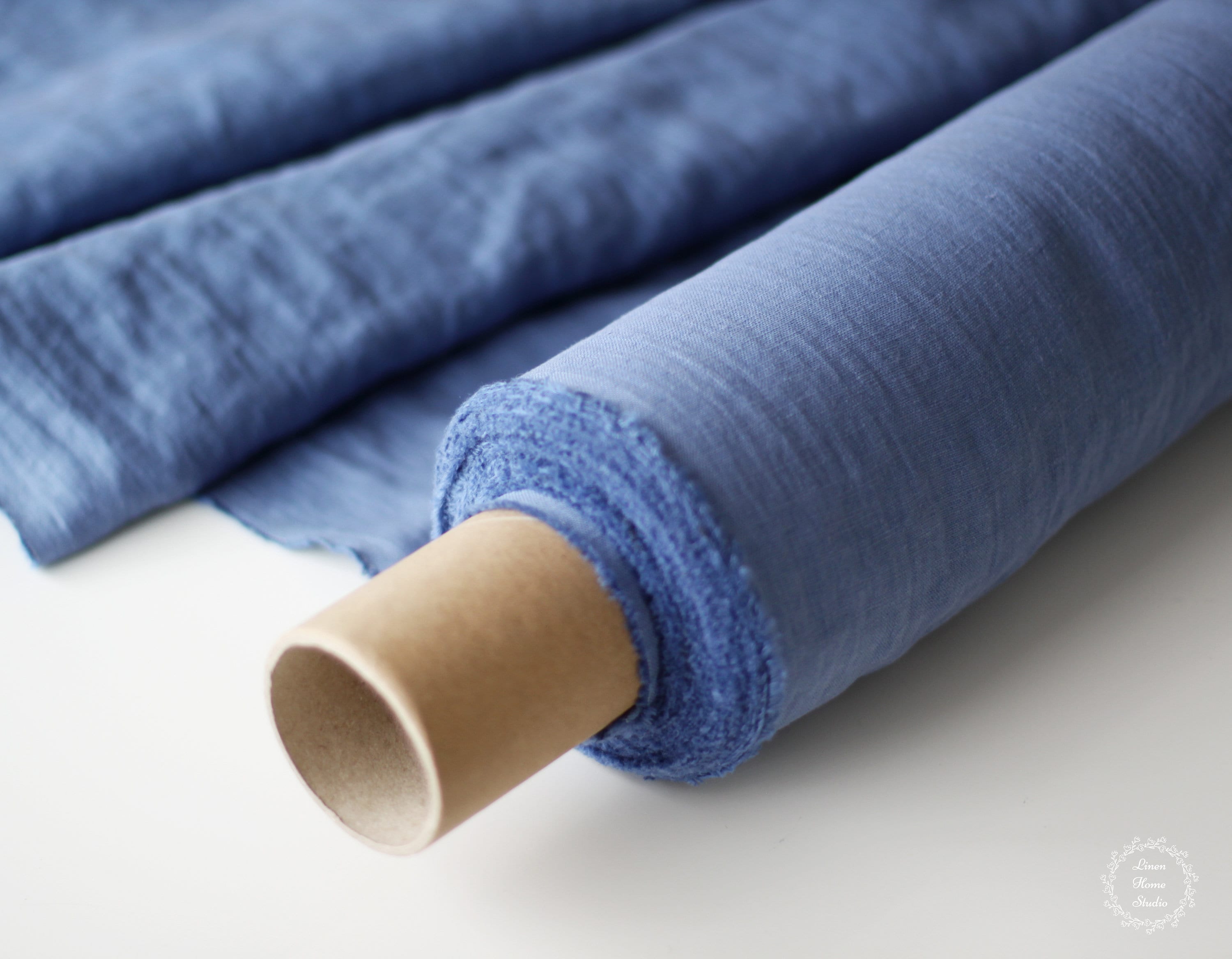 Steel Blue Linen Fabric by the Yard Stonewashed 100 Linen Etsy