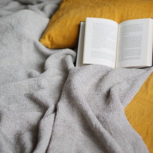 Heavy Weight Linen Blanket - Wide Waffle 100% Linen Bedspread - Natural Undyed Fabric Heavy Weight Bed Cover 650g/m2