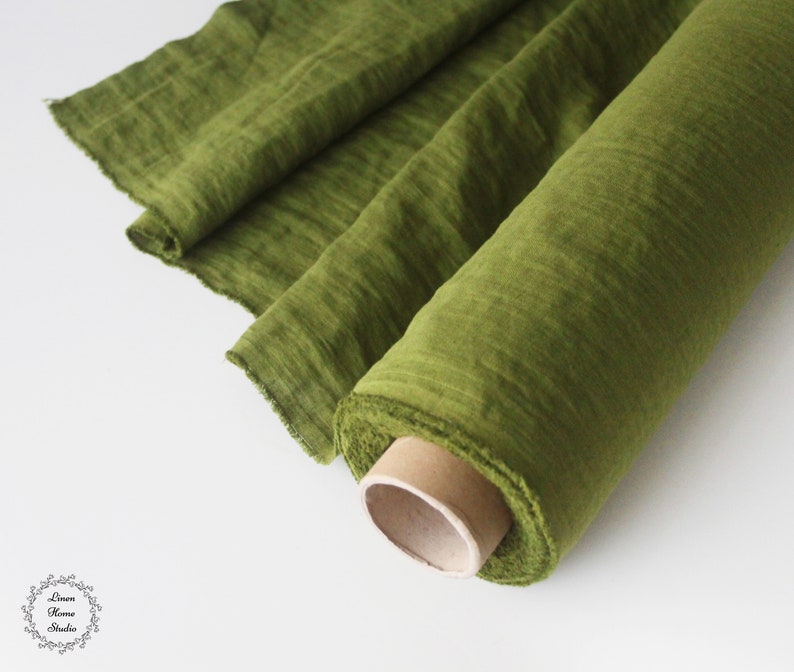 Moss Green Linen Fabric Linen for Dresses Linen for Napkins Linen for Tablecloth Stonewashed 100% Linen Fabric Fabric by the Yard image 3