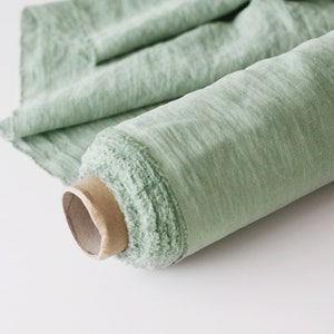 Green Linen Fabric by the Yard - Linen for Dress - Mint Stonewashed 100% Linen Flax Material - Fabric by the Meter