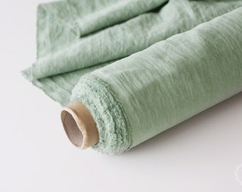 Green Linen Fabric by the Yard - Linen for Dress - Mint Stonewashed 100% Linen Flax Material - Fabric by the Meter