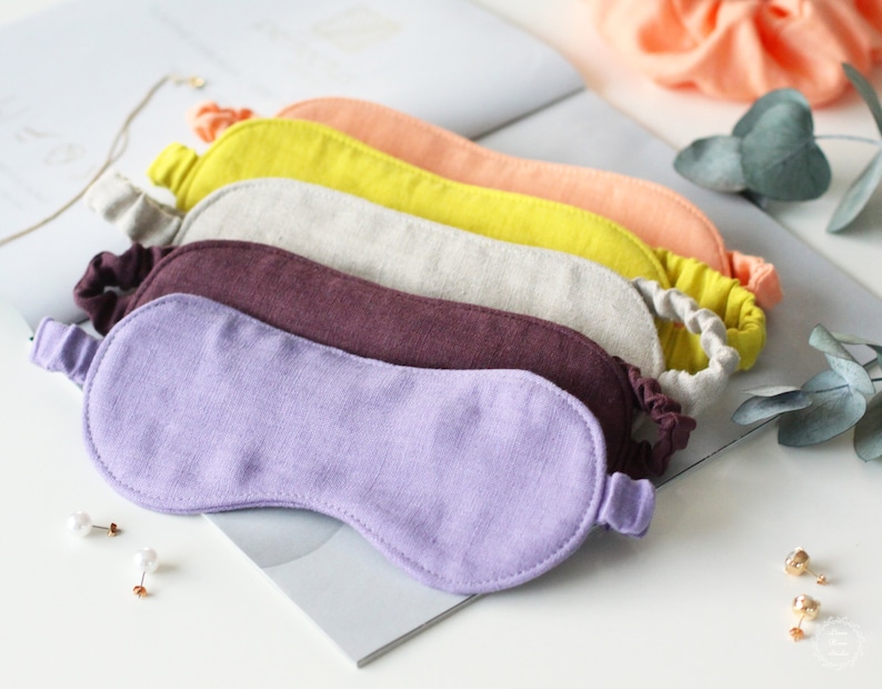 Organic Eye Mask - Linen Sleep Mask and Scrunchie Set - Organic Natural Flax Fabric Travel Mask - Double Sided