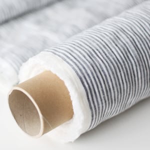 Striped Linen Fabric Gray and White - Lightweight Natural Stonewashed 100% Linen Flax Material 130 g/m2