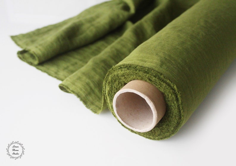 Moss Green Linen Fabric Linen for Dresses Linen for Napkins Linen for Tablecloth Stonewashed 100% Linen Fabric Fabric by the Yard image 1