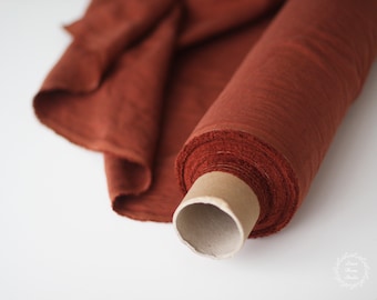 Red Clay Linen Fabric - Red Brick Stonewashed 100% Linen Flax Material - Fabric by the Meter - Fabric by the Yard