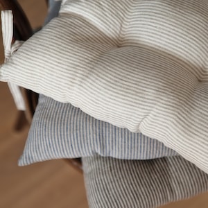 Linen Seat Cushion - Stripes Chair Pad with Ties - Chair Pillow - Natural 100% Linen Fabric - Custom Size image 8