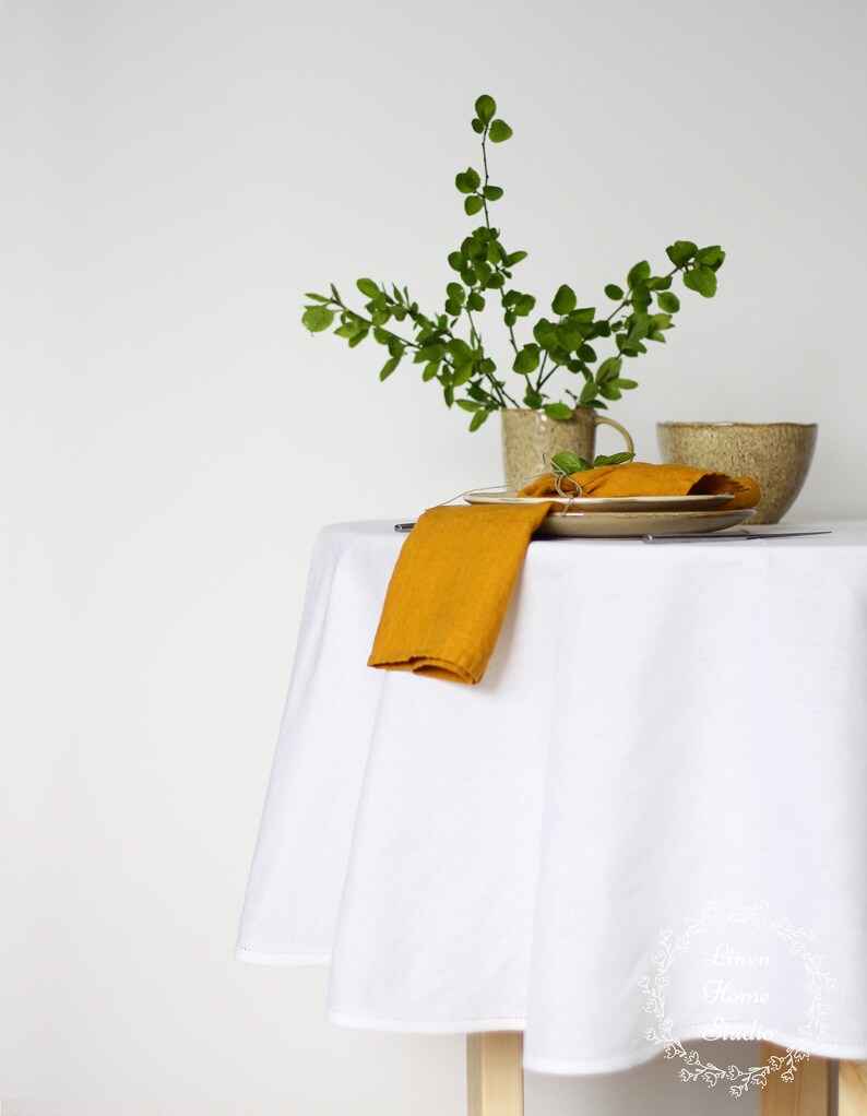 Round Oval Linen Tablecloth. Classic Gray White Natural Easter Etsy