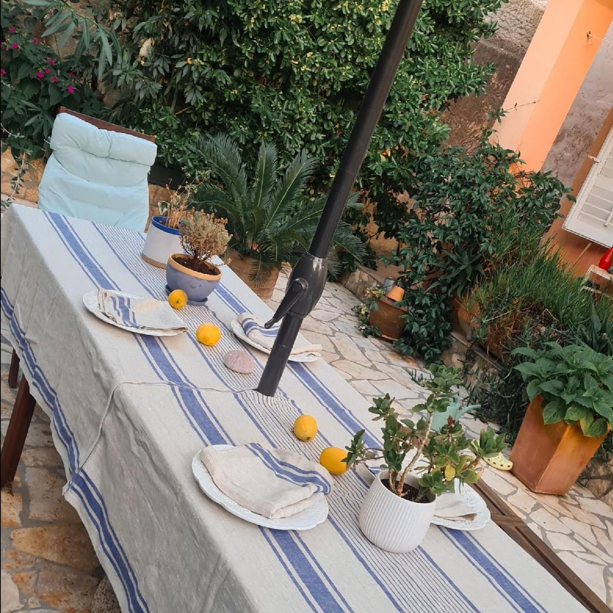 Heavy Linen Tablecloth With Umbrella Hole French Style Striped Washed Linen Table Cloth Rectangle Square or Round - Etsy