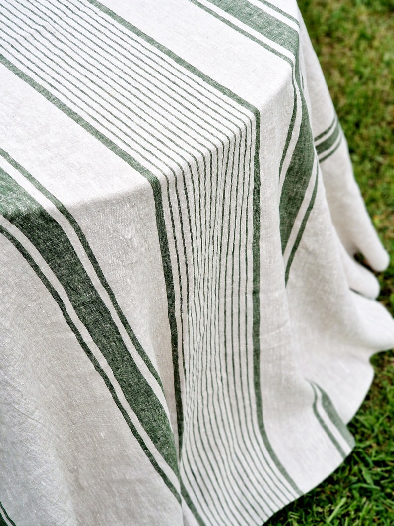 Heavy Linen Tablecloth Round Square Rectangle - French Style Striped Washed Linen Table Cloth