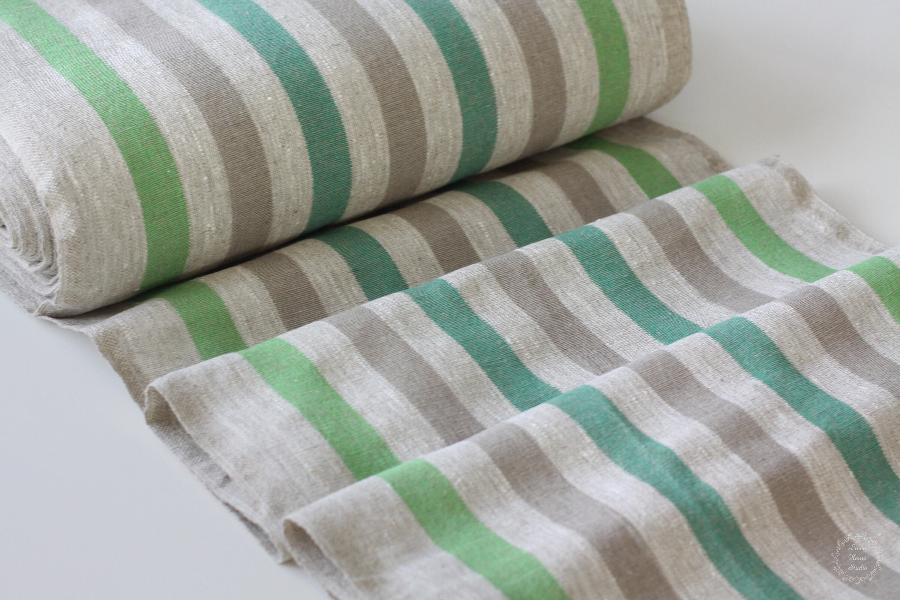 Rough Striped Linen Fabric - Narrow Rustic Heavy Weight 100% Linen Flax Material - Fabric by the Meter - Fabric by the Yard 360g/m2