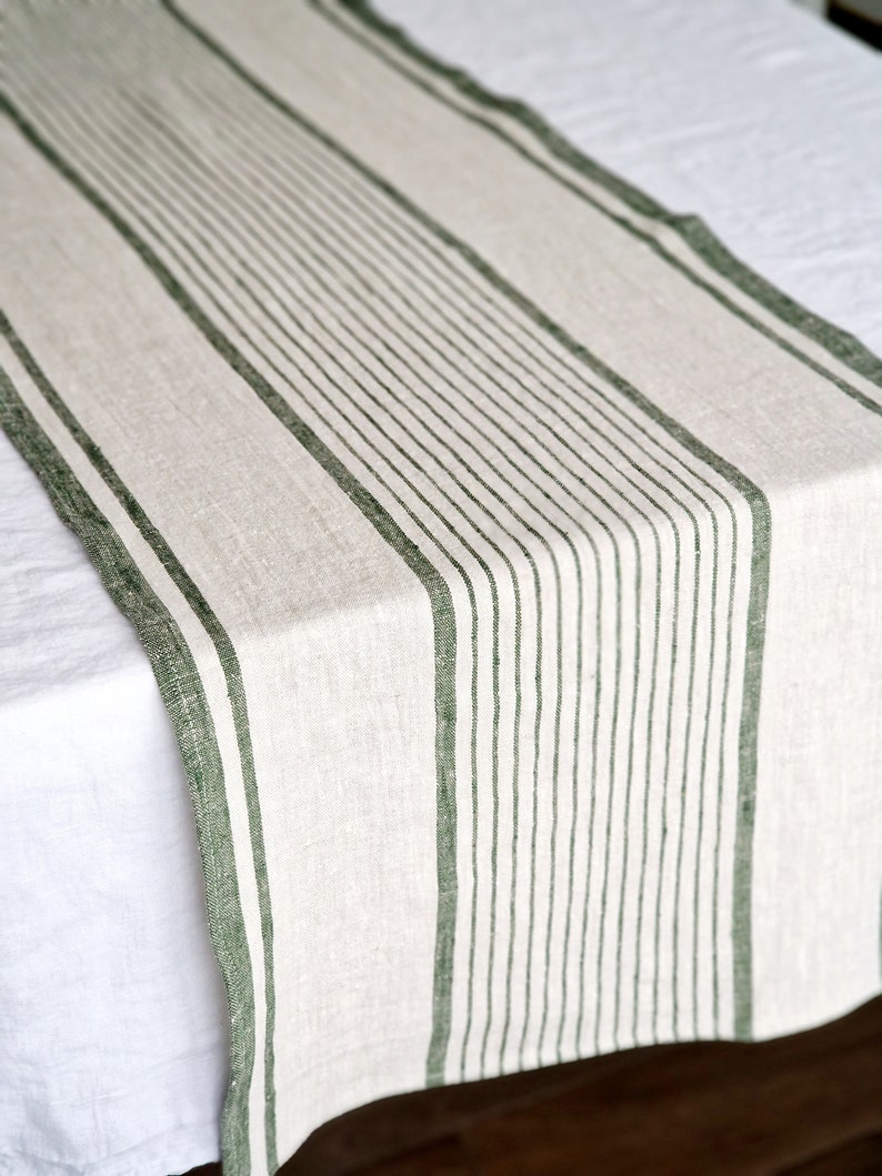 Linen Table Runner Striped French Style Heavy Weight Natural Table Runner zdjęcie 4