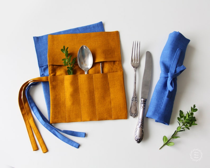 Travel Utensil Holder Linen Cutlery Bag Etsy