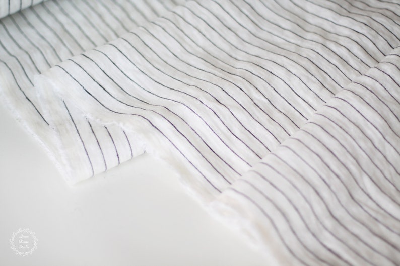 Striped Linen Fabric White Black Stonewashed 100 Linen Flax Etsy