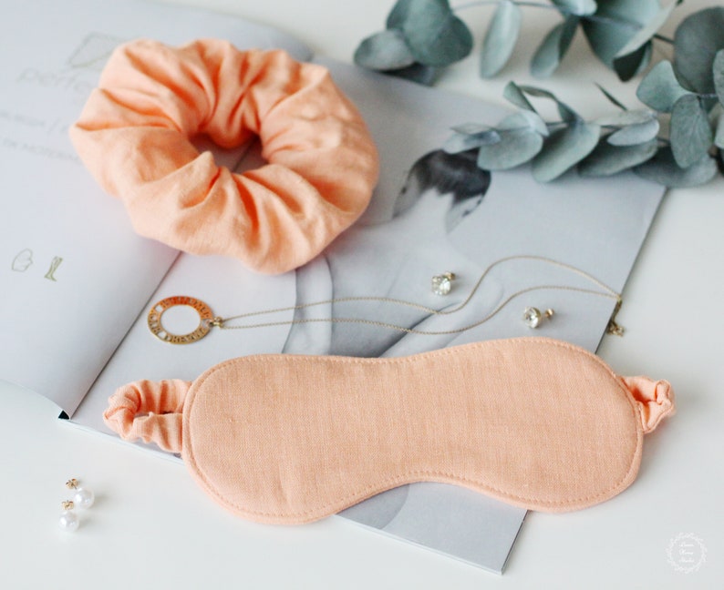 Organic Eye Mask - Linen Sleep Mask and Scrunchie Set - Organic Natural Flax Fabric Travel Mask - Double Sided
