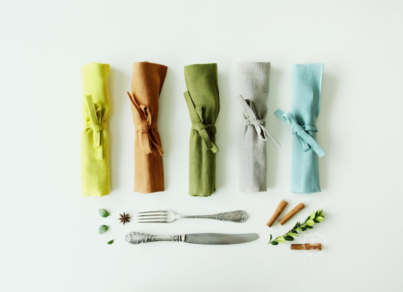 Linen Cutlery Roll - Reusable Utensil Holder Bag - Travel Picnic Lunch Box Wrap Case - Zero Waste Sustainable Kitchen