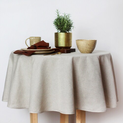 White Round Linen Tablecloth 120 Inch Table Cloth Natural Etsy