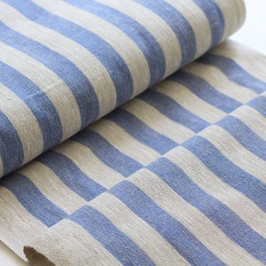 Rough Striped Linen Fabric for Towels by the Yard - Narrow Rustic Heavy Weight 100% Linen Flax Material 360g/m2