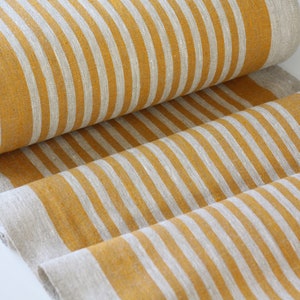 Rough Striped Linen Fabric Yellow - Narrow Rustic Heavy Weight 100% Linen Flax Material - Fabric by the Meter - Fabric by the Yard 360g/m2