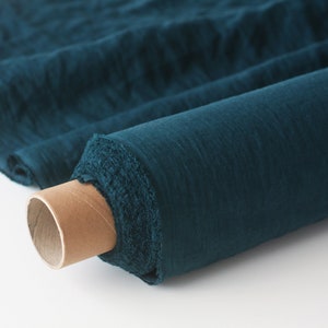 Pine Green Linen Fabric - Teal Stonewashed 100% Linen Flax Material