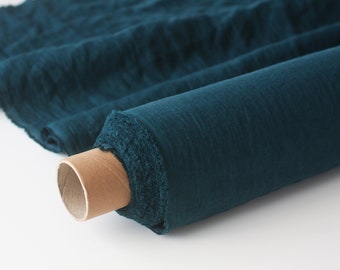Pine Green Linen Fabric - Teal Stonewashed 100% Linen Flax Material