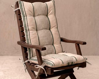 High Back Chair Cushion with Ties - Custom Outdoor Bench Pad - Soft Tufted Patio Seat Cushion - Garden Armchair Cushion