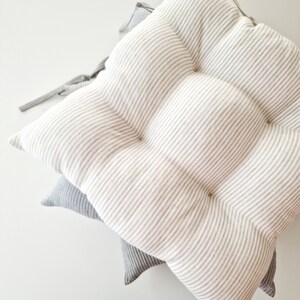 Linen Seat Cushion - Stripes Chair Pad with Ties - Chair Pillow - Natural 100% Linen Fabric - Custom Size image 7