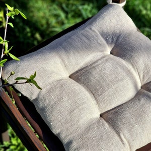 Leinen-Sitzkissen gestreifte Stuhlauflage mit Bändern natürlicher französischer Stil, schwerer Stoff aus 100 % Leinen Bild 6