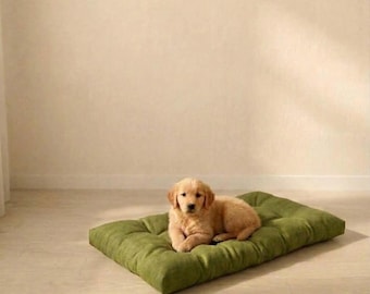 Washable 100% Linen Dog Bed, Tufted Linen Pet Cushion in Multiple Colors, Cat Mat, Floor Pillow