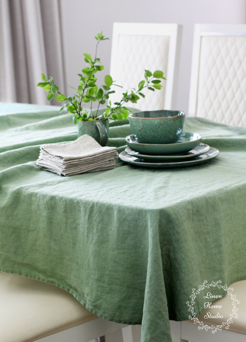 Mint Green Linen Tablecloth Stonewashed Natural Christmas Etsy Australia