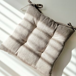 Linen Seat Cushion Striped Chair Pad with Ties Natural French Style Heavy Weight 100% Linen Fabric Natural (no stripes)