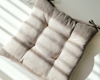Cojín de silla de lino - Cojín de asiento de cocina con corbatas - Tela de lino 100% de peso pesado natural