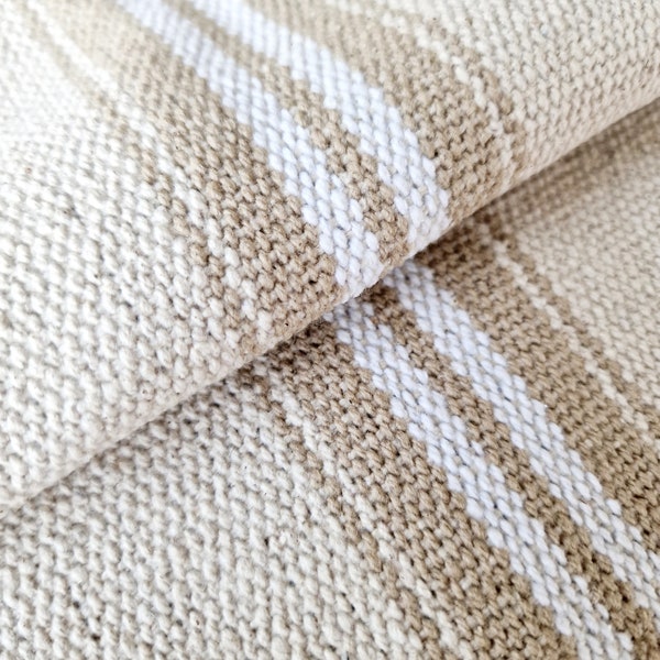 Heavy Weight Grain Sack Cotton Fabric by the Yard 550g/m2 - Thick Upholstery Striped  Grainsack French Softened 100% Cotton Material