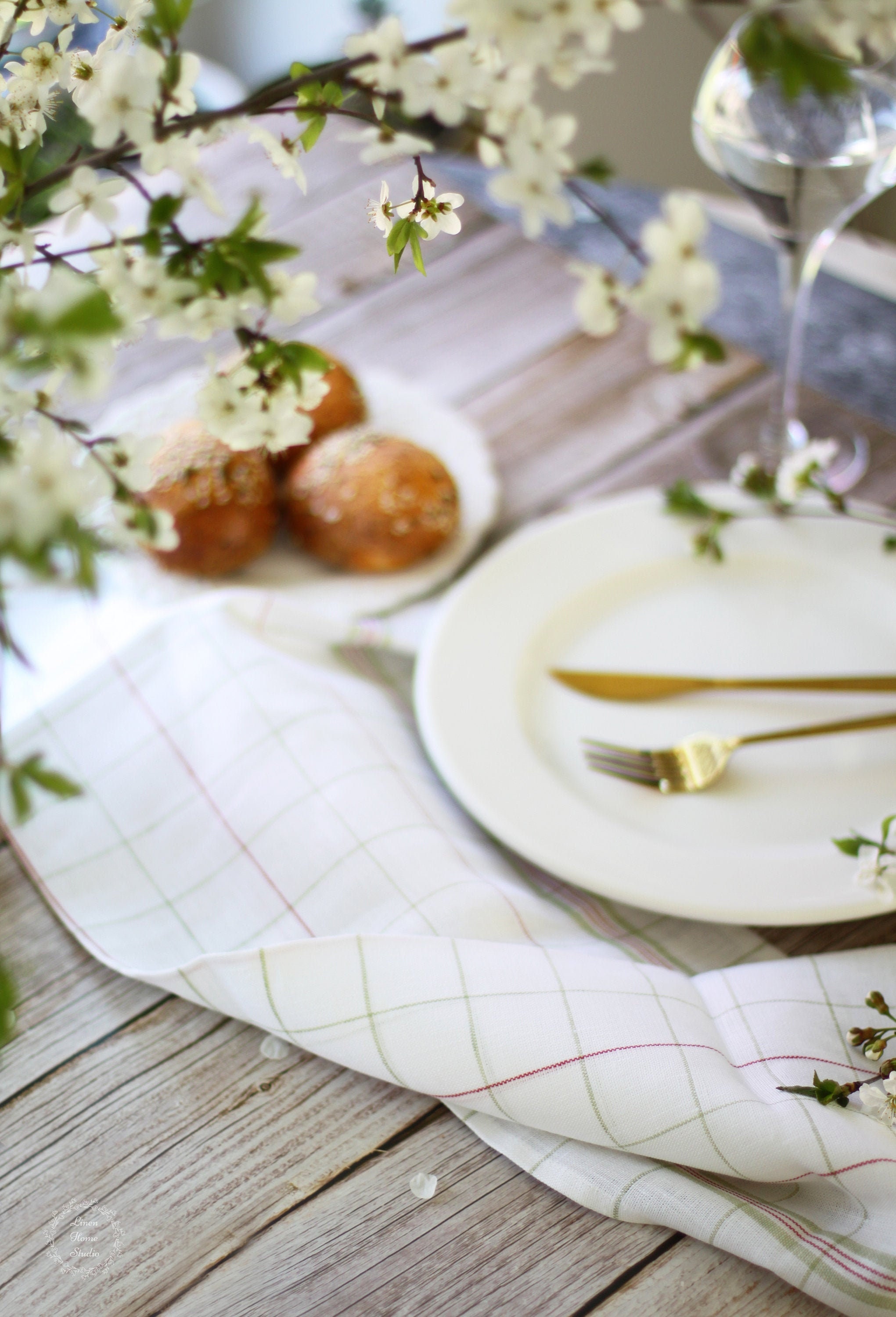White Linen Kitchen Tea Towel With Checks Etsy UK