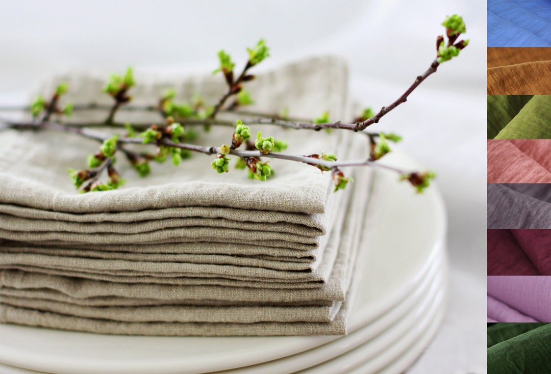 Rustic Natural Washable Cotton Linen Napkin Set, Soft Comfortable and Reusable Linen Dinner Napkins Cloth for Wedding Celebration and Party Decor, Set