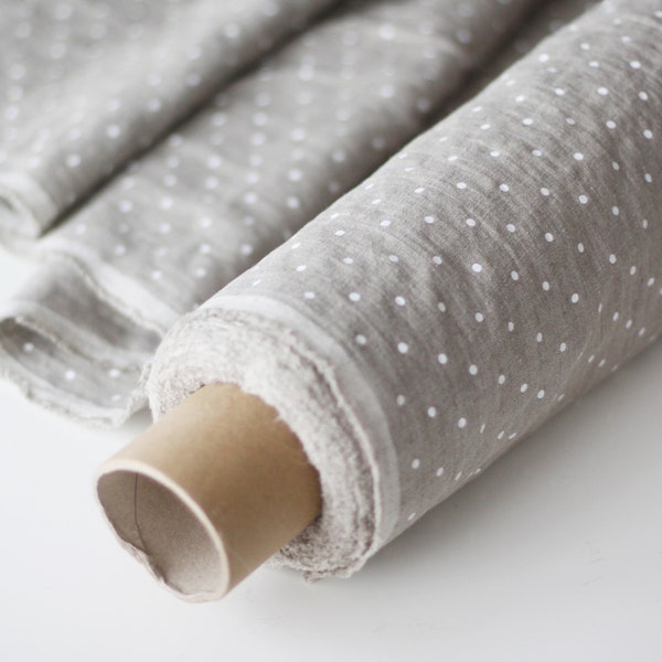 Natural Polka Dot Linen Fabric -  Undyed Stonewashed 100% Linen Flax Material - Linen by the Meter - Linen by the Yard