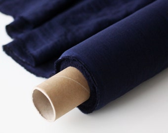 Navy Blue Linen Fabric - Washed Softened Linen for Clothing - Fabric by the Yard