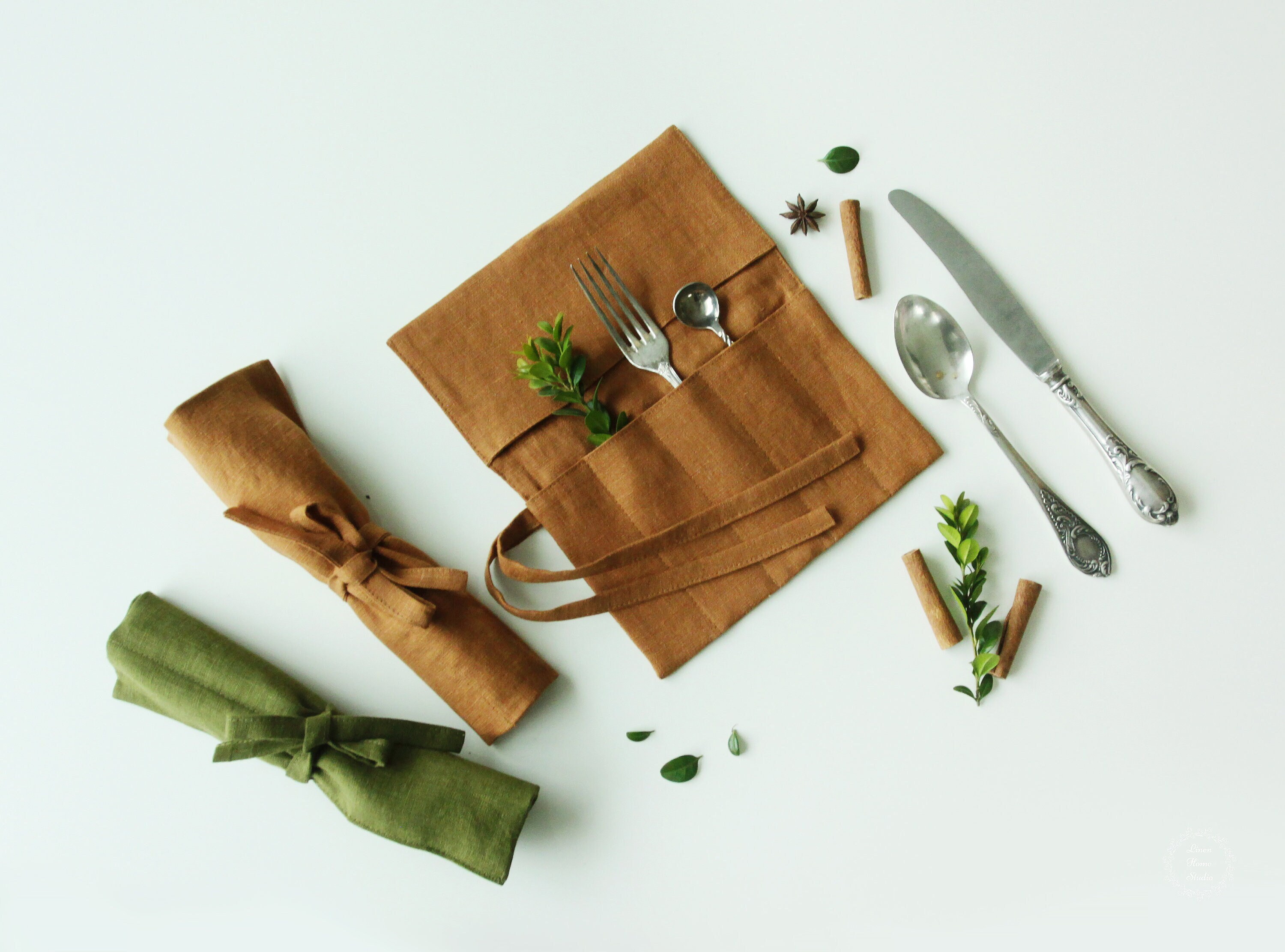 Travel Utensil Holder - Linen Cutlery Bag