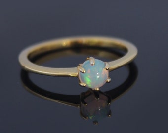 Gold Round Opal Cab Ring - Natural Ethopian Opal Ring - Opal Birthstone Ring - October Stone Ring - Opal Jewelry - valentines Gift for her