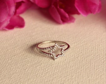 Art Deco Gold Diamond Ring - Gold Star Ring - Celestial Star Ring - Unique Jewelry - Diamond Ring - Statement Ring - real diamond ring