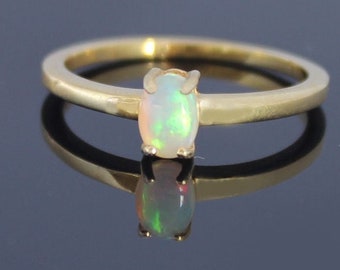 Gold Natural Ethopian Oval Shape Opal Ring - October Birthstone Ring - Gemstone Ring - Stackable Ring - Opal Ring - Valentines Gift for her