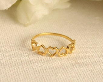 Gold Open Multi Heart Ring - Heart Eternity Ring - Heart Frame Ring - Gold Love Ring - love ring - Gold Heart Ring - Gold Minimal Jewelry